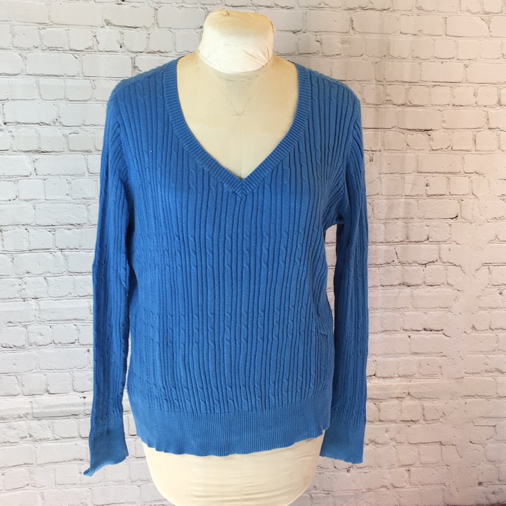 St John’s Bay Blue Cable Knit V Neck Sweater 1X